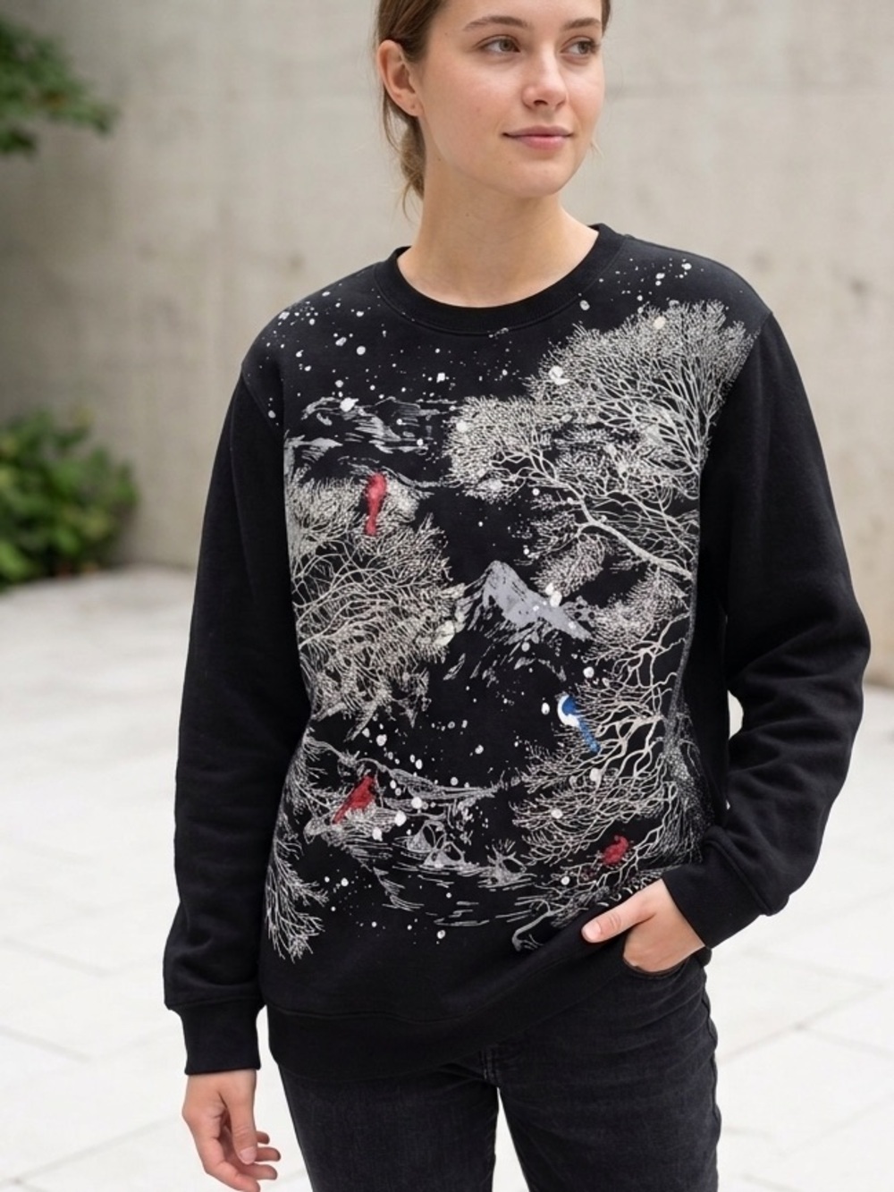 Northern Traditions Winter Bird & Nature Scene Crewneck Sweatshirt Size S